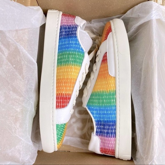 Soludos Womens Low Top Sneakers Rainbow Stripe Embroidered Organic Cotton Size 7 - Picture 3 of 16